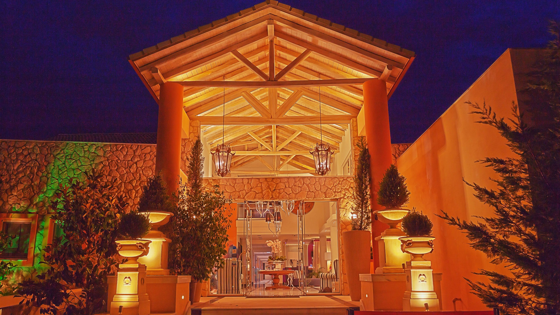 Hotel entrance at night